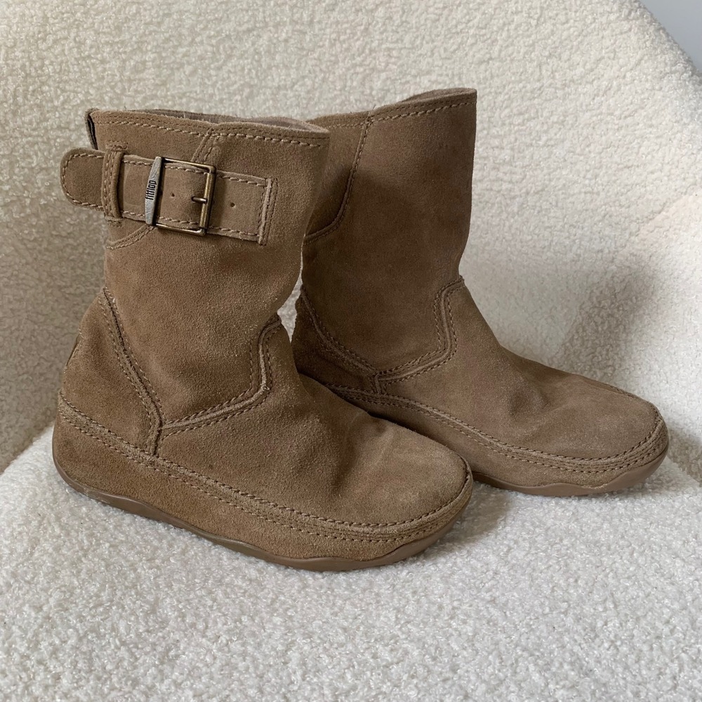 Fitflop Suede Pull On Boots Brown Side Buckle Size 6 Casual